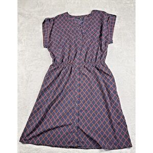 Banana Republic Women's Button-Down Roll Tab Sleeve Dress Navy/Red Chainlink L